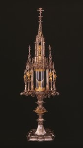 Monstrance z Popic, Jižní Morava (?), 1512, stříbro, lité, tepané, cizelované, ryté a částečně zlacené; Praha – Staré Město, klášter křížovníků s červenou hvězdou